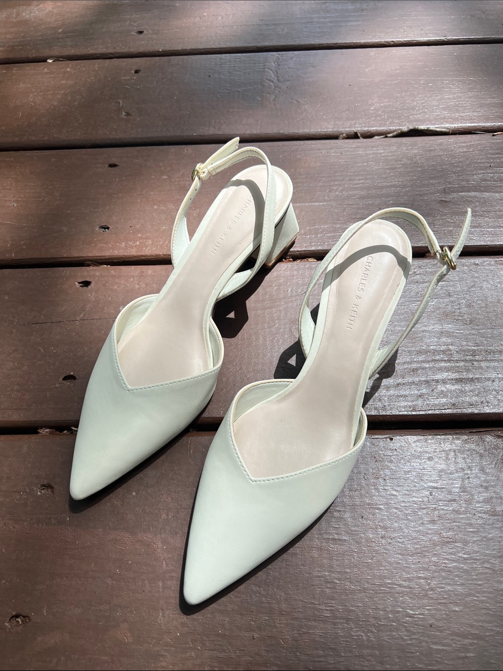 Charles & Keith • Katarina Metallic-Heel Slingback Pumps - Chalk - Picture 6 of 13